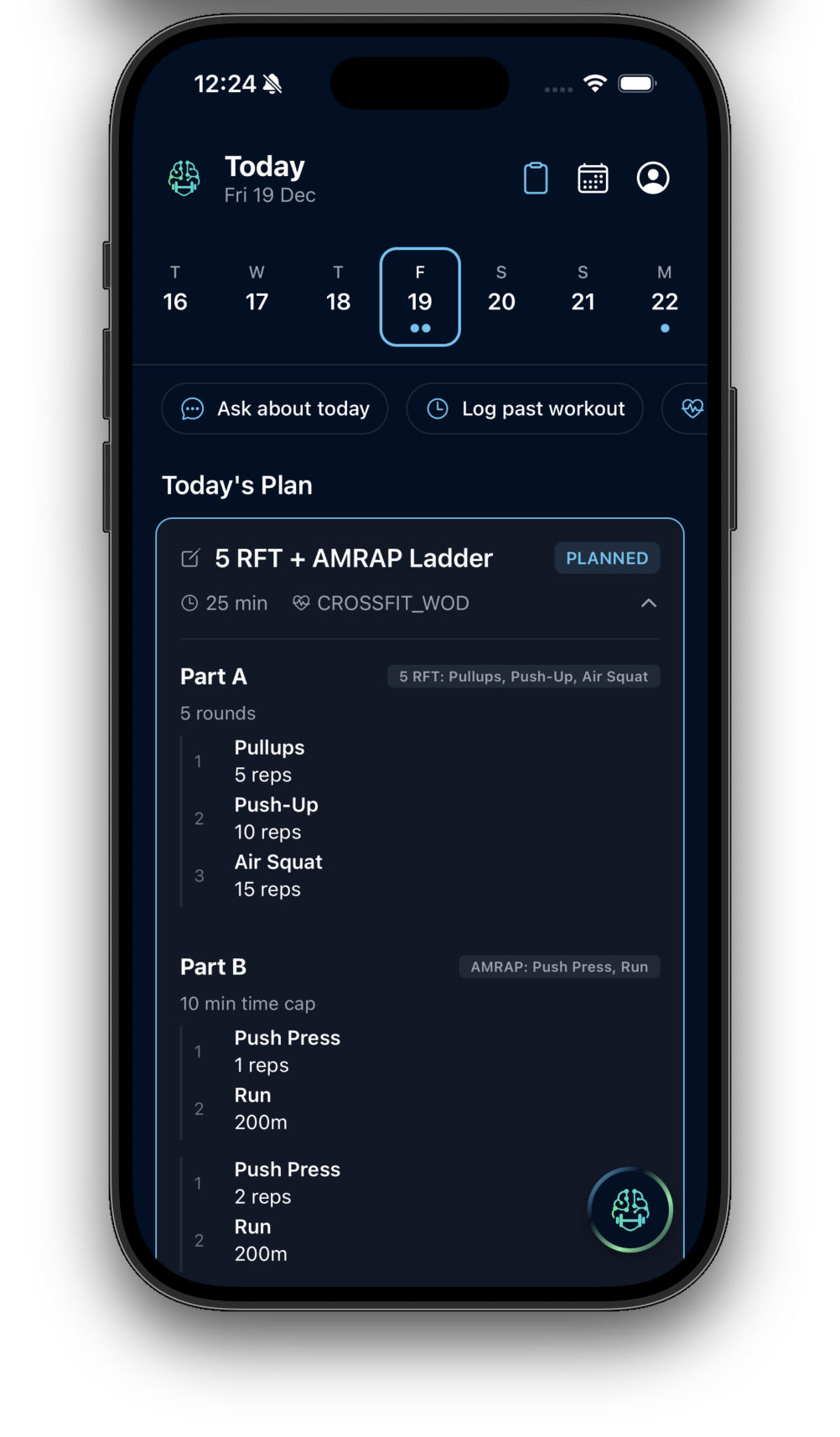 Cloudlete day view showing workout details